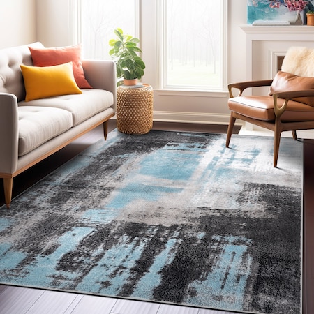 World Rug Gallery Modern Watercolor Abstract Design Area Rug 7' 10'' x 10' Blue 939BLUE8X10